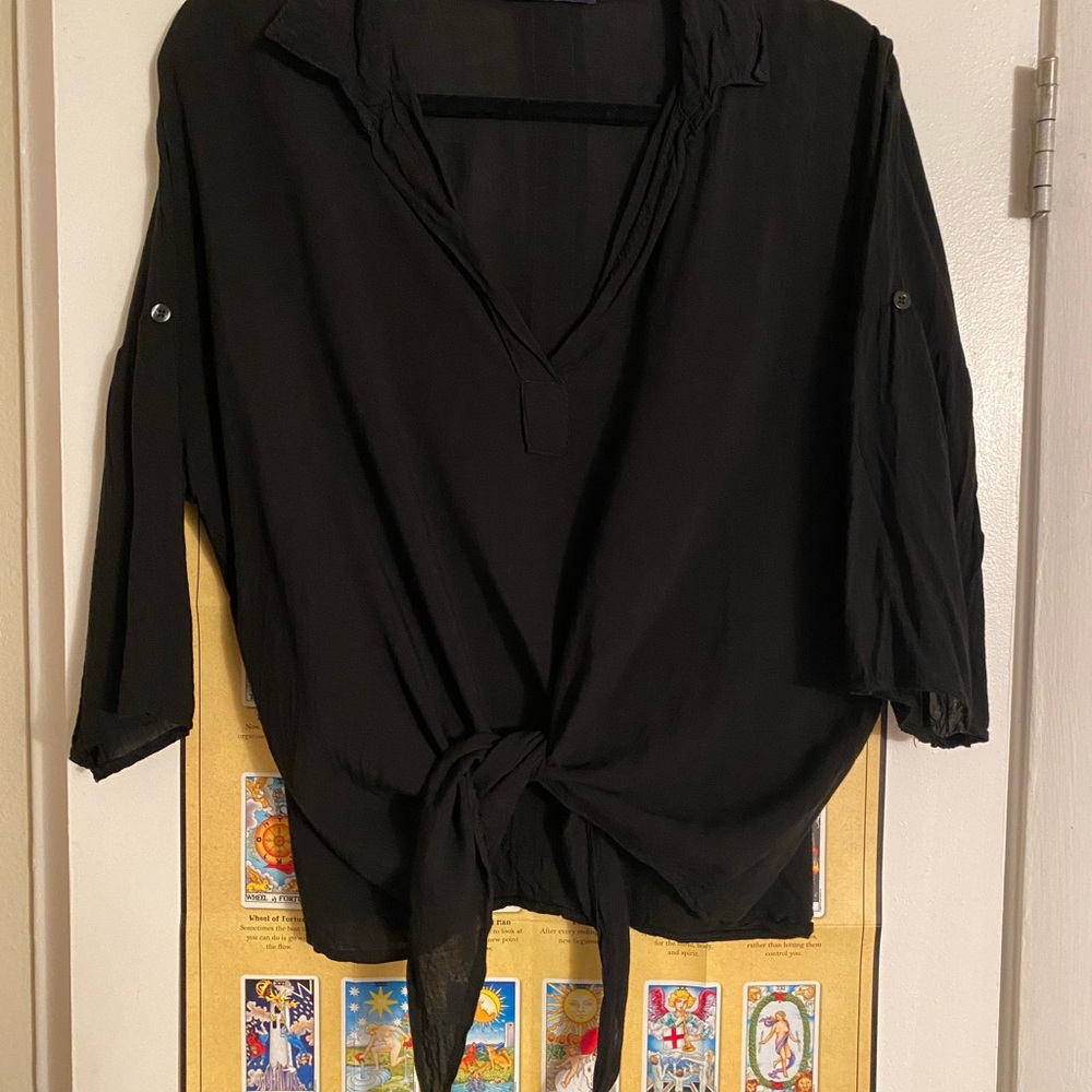 Brandy Melville Pirate Shirt Tie Front Black